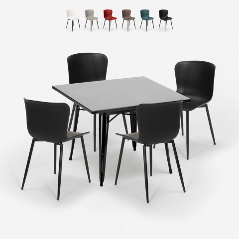 Set 4 Tolix stolar kvadratiskt bord 80x80cm industriell stil Wrench Dark