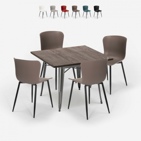 Set kvadratiskt bord 80x80cm Tolix industriell design 4 stolar Anvil