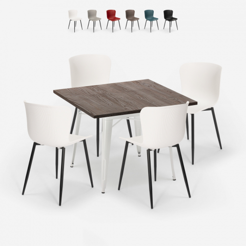 set 4 stolar kvadratiskt bord 80x80cm trä metall anvil light Kampanj