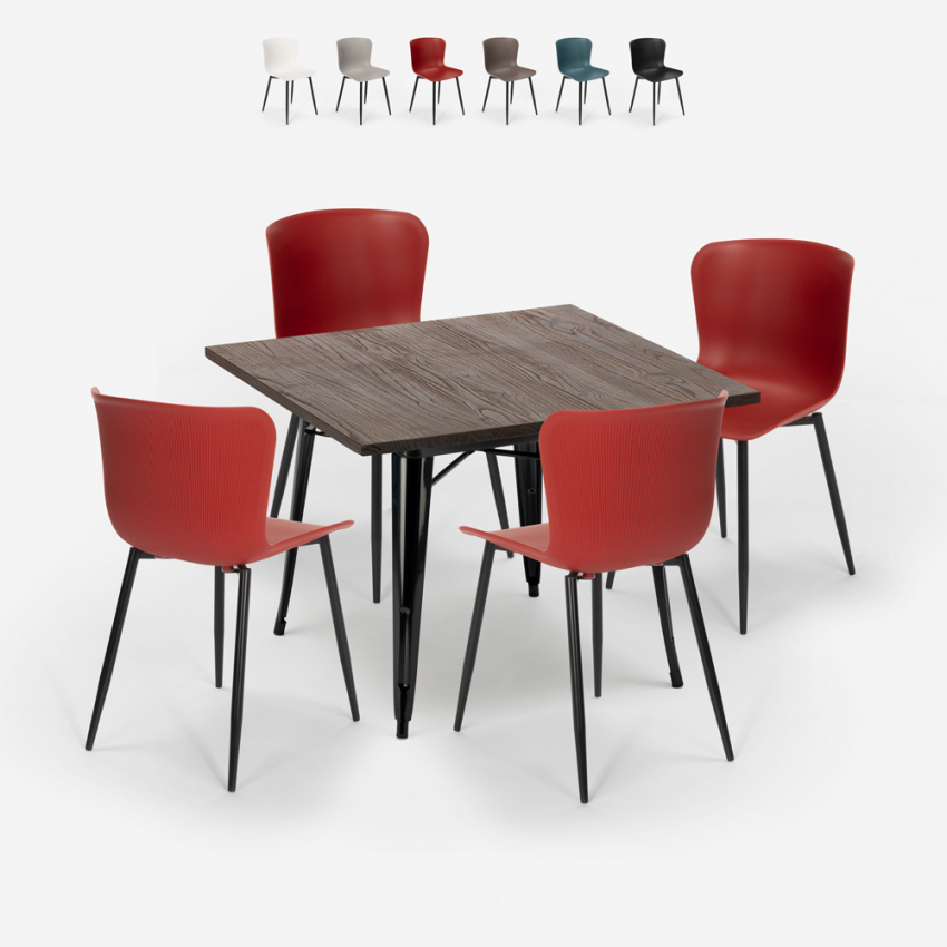 set kvadratiskt bord 80x80cm 4 stolar industriell stil anvil dark Rea
