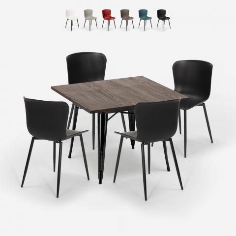 set kvadratiskt bord 80x80cm 4 stolar industriell stil anvil dark Kampanj