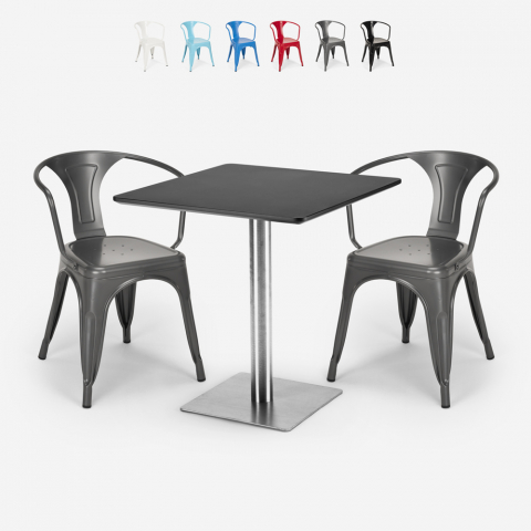Set 2 Tolix stolar bord 70x70cm Horeca barer restauranger Starter Silver