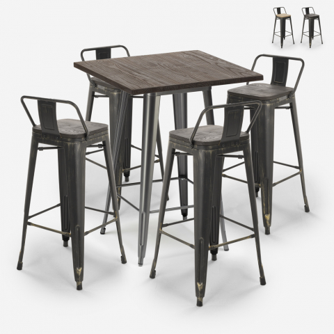 Set högt bord 60x60cm 4 metall pallar tolix vintage design bar Axel Kampanj