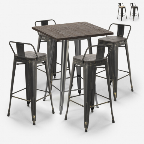 set högt bord 60x60cm 4 metall pallar vintage design bar axel Kampanj