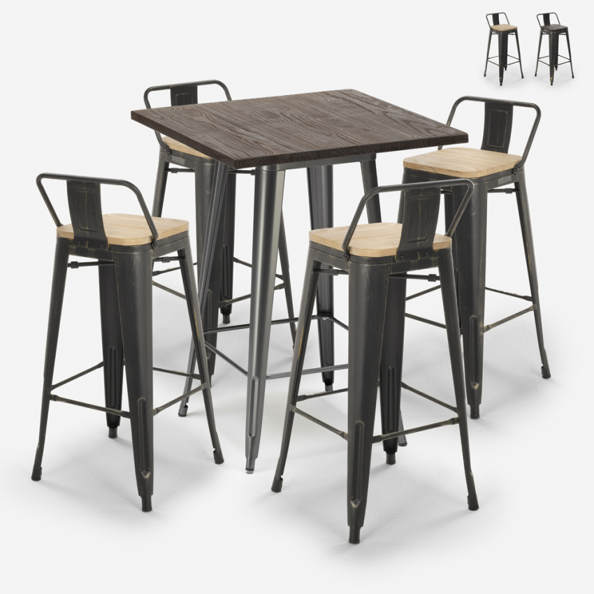 set högt bord 60x60cm 4 metall pallar vintage design bar axel Försäljning set högt bord 60x60cm 4 metall pallar vintage design bar axel Försäljning