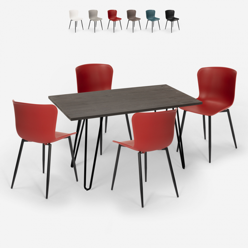 set 4 stolar rektangulärt bord Lix industriell stil 120x60cm wire Rea