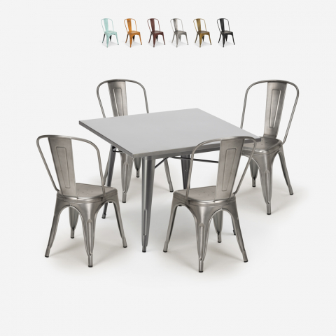 Set 4 vintage stolar i tolix stil industriellt bord 80x80cm bistro kök State Kampanj
