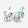 set med 4 industriella stolar-stil vitt metallbord 80x80cm state white Val