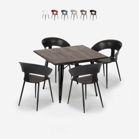 Set 4 tolix stolar kvadratiskt bord 80x80cm industriell design Reeve Black Kampanj