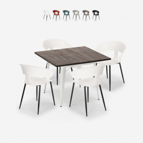 Set matbord 80x80cm trä metall 4 stolar design Reeve White Kampanj
