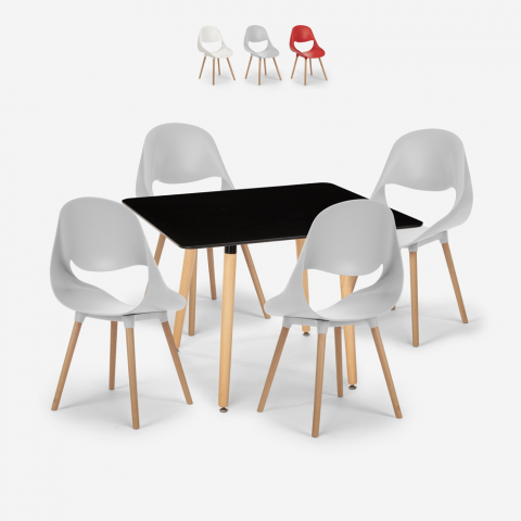 Set kvadratisk svart bord 80x80cm 4 stolar skandinavisk design Dax Dark