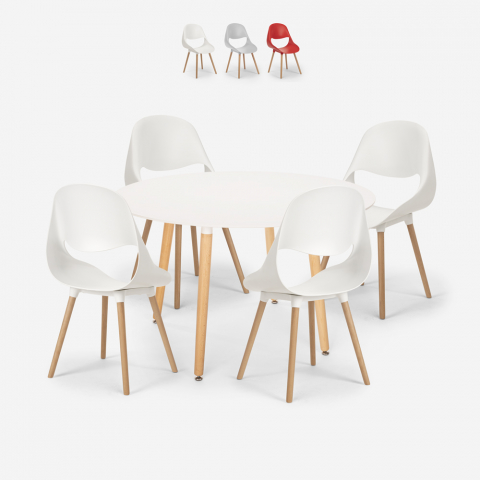 Set runt vitt bord 100cm skandinavisk design 4 stolar Midlan Light