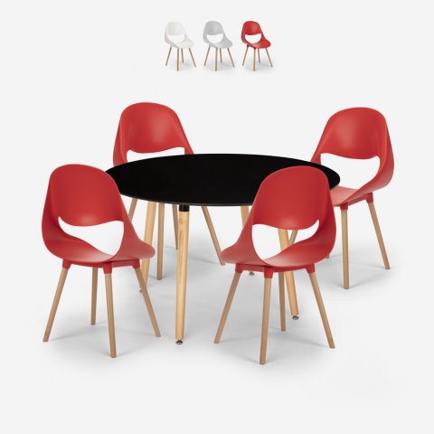 Set runt svart matbord  100cm 4 design stolar Midlan Dark