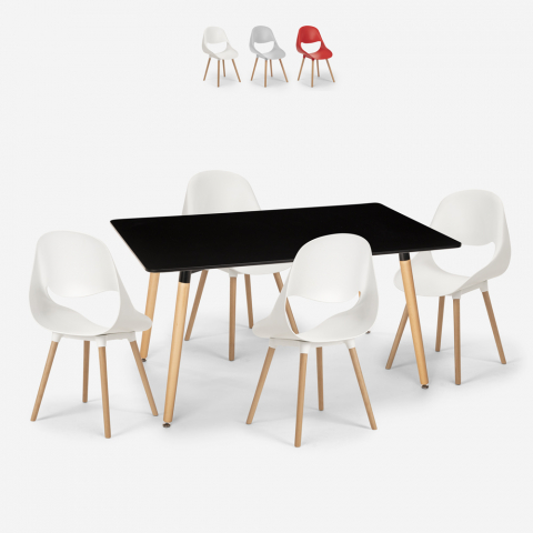 Set 4 stolar skandinavisk design rektangulärt bord 80x120cm Flocs Dark Kampanj