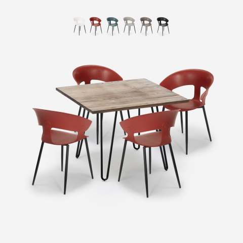 Set 4 stolar modern design bord 80x80cm industriellt restaurang kök Maeve Kampanj