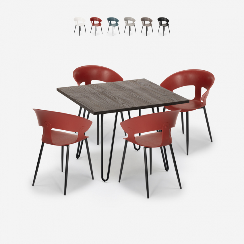 Set 4 stolar modern design bord 80x80cm industriellt restaurang kök Maeve Dark Katalog Set 4 stolar modern design bord 80x80cm industriellt restaurang kök Maeve Dark Katalog