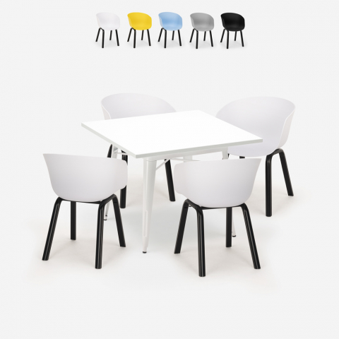 Set 4 stolar polypropen metall bord 80x80cm kvadratiskt Krust Light Kampanj