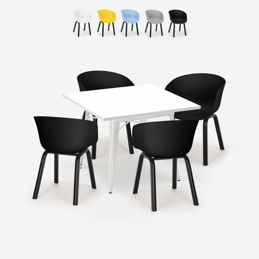 Set 4 stolar polypropen metall bord 80x80cm kvadratiskt Krust Light Rabatter Set 4 stolar polypropen metall bord 80x80cm kvadratiskt Krust Light Rabatter