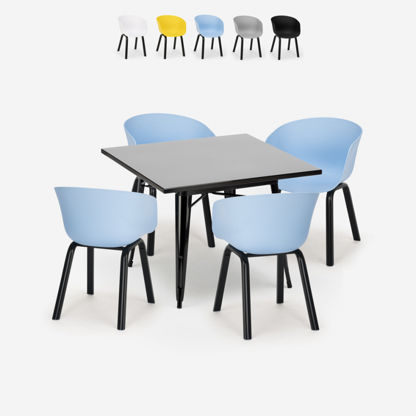 Set kvadratisk matbord 80x80cm metall 4 stolar modern design Krust Dark Försäljning