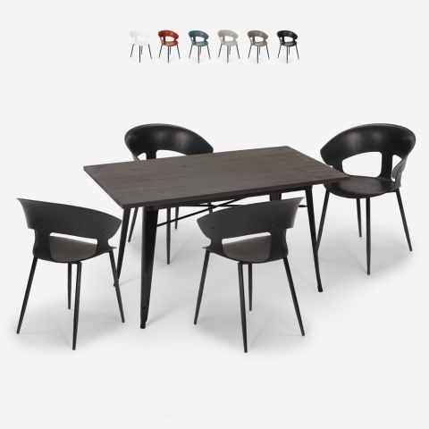 Set matbord kök 120x60cm tolix 4 stolar modern design Tecla