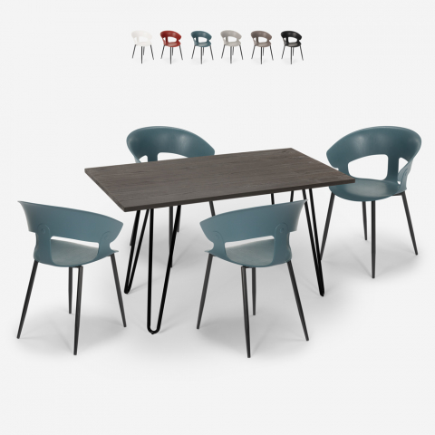Set 4 stolar modern design industriellt matbord 120x60cm Sixty Kampanj