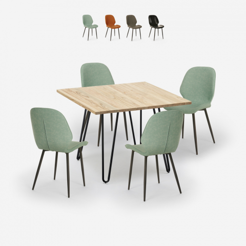Set 4 stolar konstläder bord trä metall 80x80cm design Wright Light Kampanj
