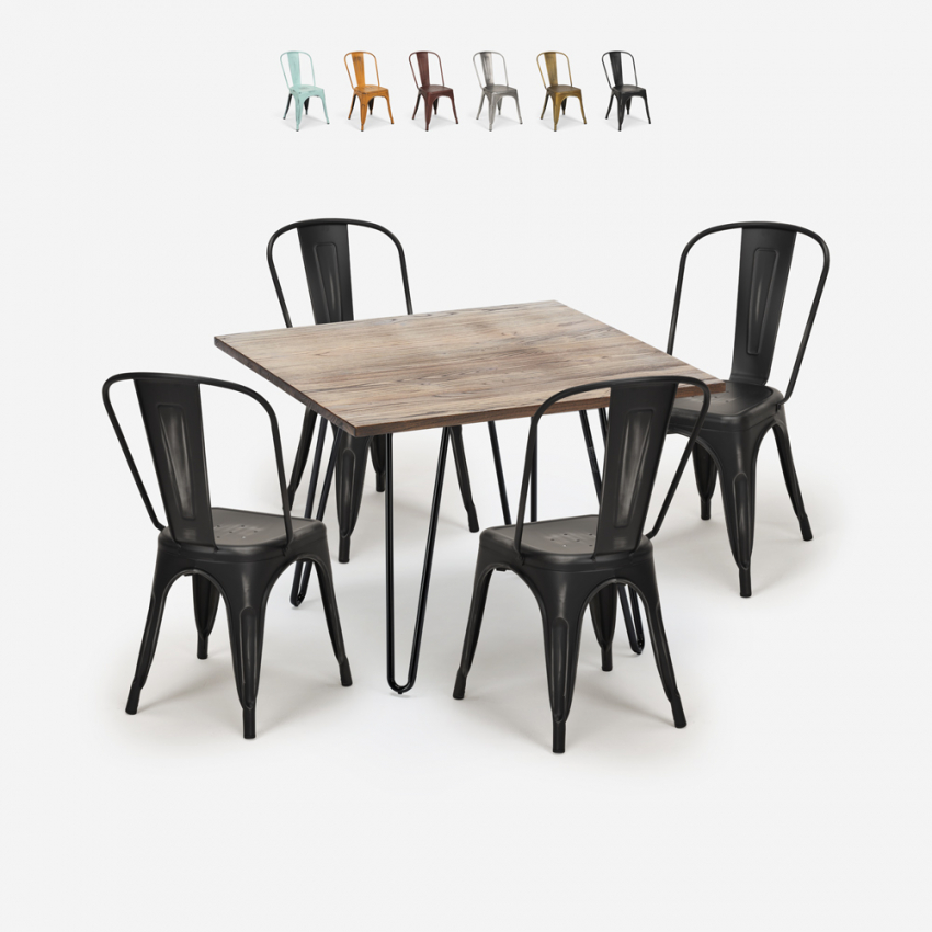 set 4 stil stolar vintage bord 80x80cm industriellt kök hedges Rabatter