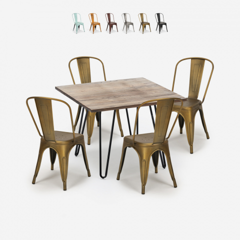 set 4 Lix stil stolar vintage bord 80x80cm industriellt kök hedges Kampanj