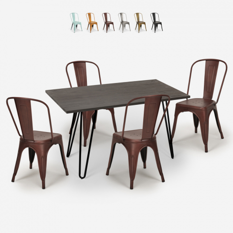 Set matbord 120x60cm trä metall 4 vintage tolix stolar Weimar Kampanj