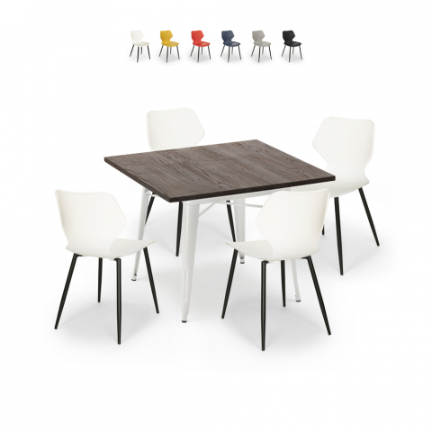 Set kvadratiskt bord 80x80cm Tolix kök bar 4 stolar design Howe Light