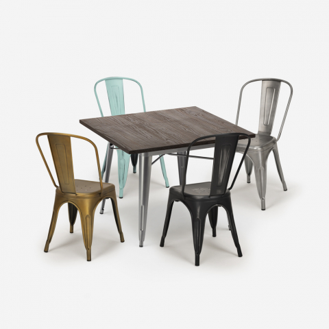 Set bar kök industriellt bord  80x80cm 4 vintage tolix stolar Almond Kampanj