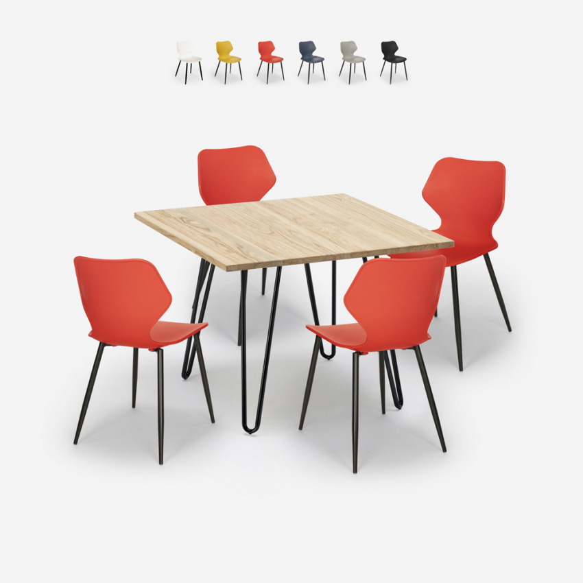 Set kvadratiskt bord 80x80cm industriell design 4 polypropen stolar Sartis Light Katalog Set kvadratiskt bord 80x80cm industriell design 4 polypropen stolar Sartis Light Katalog