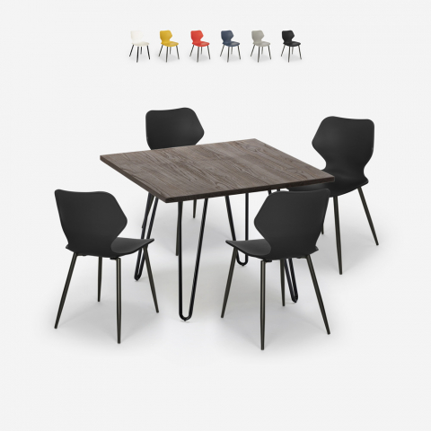 Set 4 stolar kvadratiskt bord 80x80cm trä metall design Sartis Dark