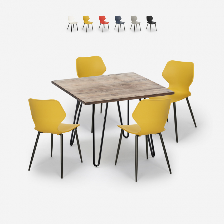 Set kvadratiskt bord 80x80cm industriell design 4 polypropen stolar Sartis Rea Set kvadratiskt bord 80x80cm industriell design 4 polypropen stolar Sartis Rea