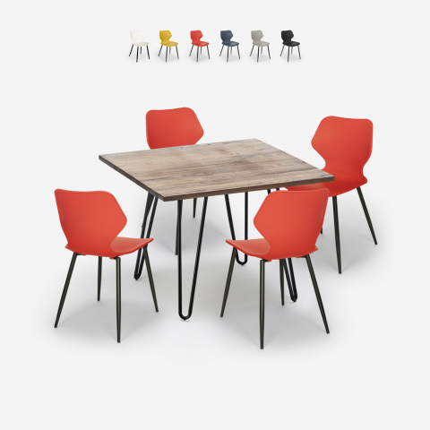 Set kvadratiskt bord 80x80cm industriell design 4 polypropen stolar Sartis