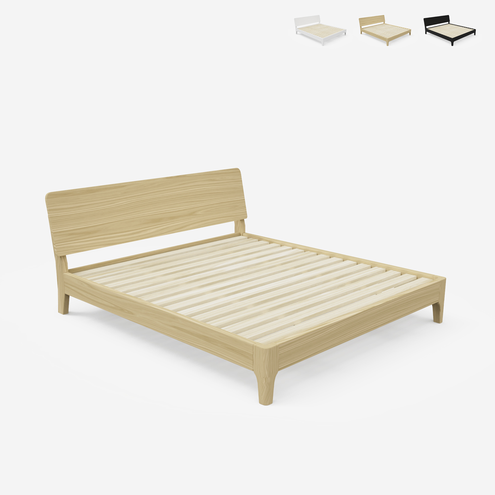 Dubbelsäng i trä modern design 160x190cm huvudgavel ribbotten Linz