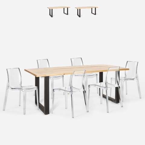 Set 6 transparenta stolar matbord 200x80cm industriell design Lewis