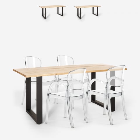 Set matbord 160x80cm trä metall 4 transparenta stolar Jaipur M Kampanj