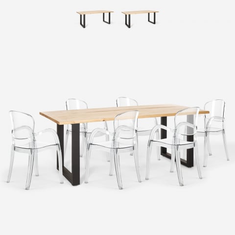 Set bord 200x80cm järnben 6 genomskinliga stolar design Jaipur XL