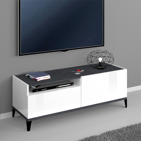 TV-bänk vardagsrum 120x40 cm fack blank vit skiffer Gerald