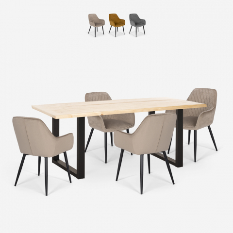 Set 4 stolar sammet design bord 160x80cm industriell stil Samsara M1