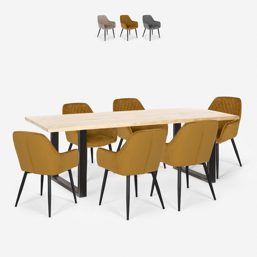 Set 6 sammet stolar bord 200x80cm industriell design Samsara XL2 Erbjudande