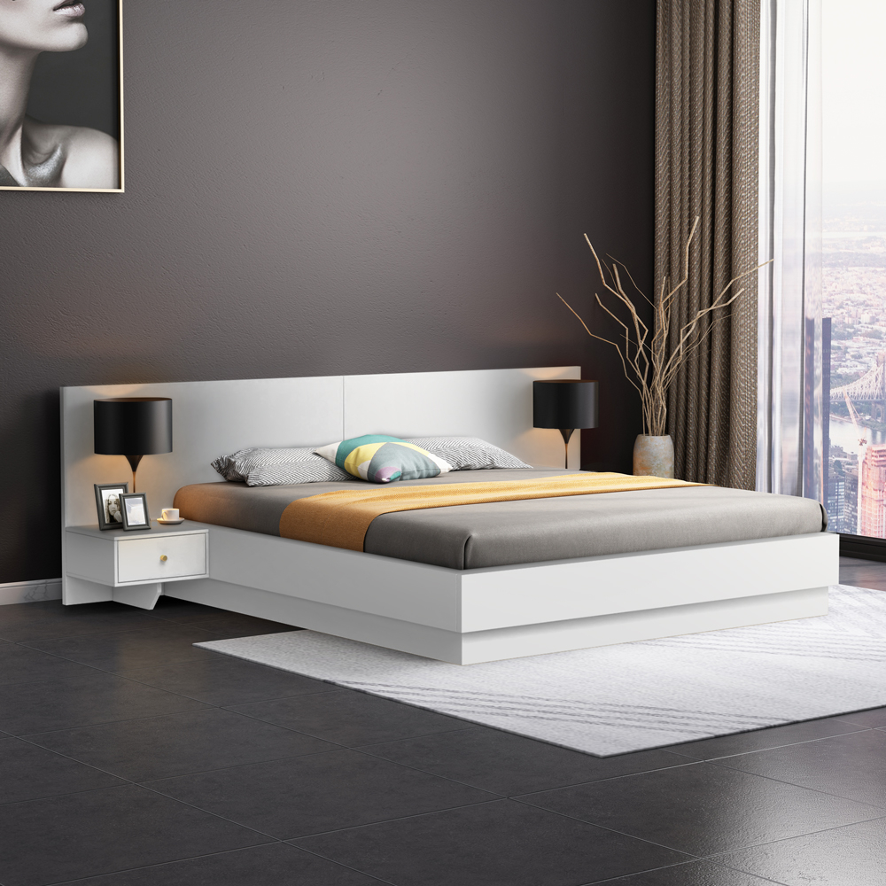 Dubbelsäng med förvaring 160x190 cm lyftbar 2 sängbord modern design Schwaz