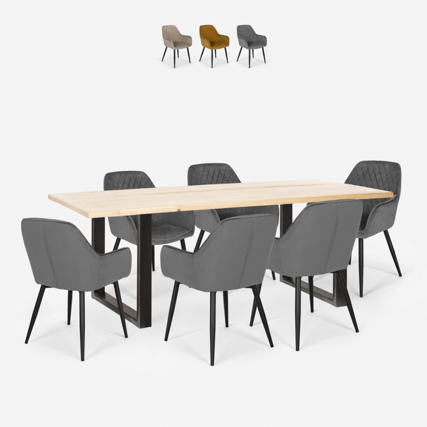 Set rektangulärt bord 180x80cm design 6 fåtöljer sammet Samsara L2 Försäljning