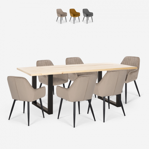 Set matbord 180x80cm 6 stolar sammet modern design Samsara L1 Kampanj