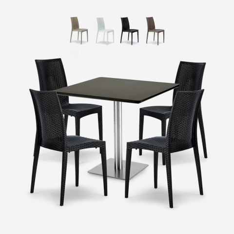 Set 4 stolar konstrotting bar restaurang svart bord Horeca 90x90cm Barrett Black Kampanj
