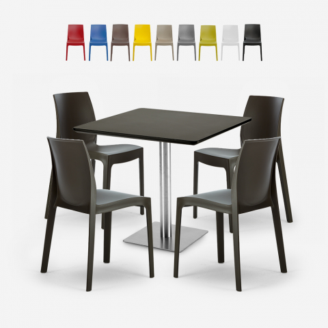 Set 4 stapelbara stolar bar kök Horeca svart bord 90x90cm Jasper Black Kampanj