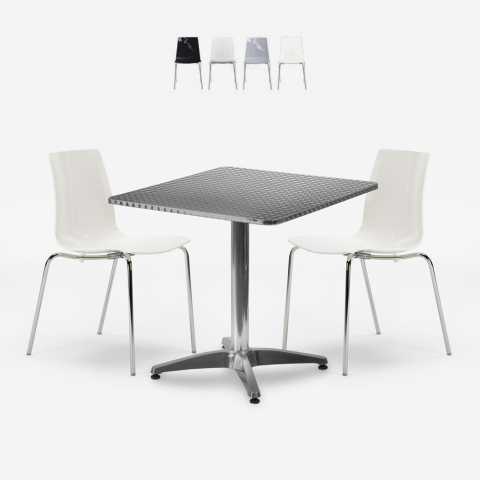 Set kvadratiskt fällbart bord 70x70cm stål 2 stolar utomhus Mores