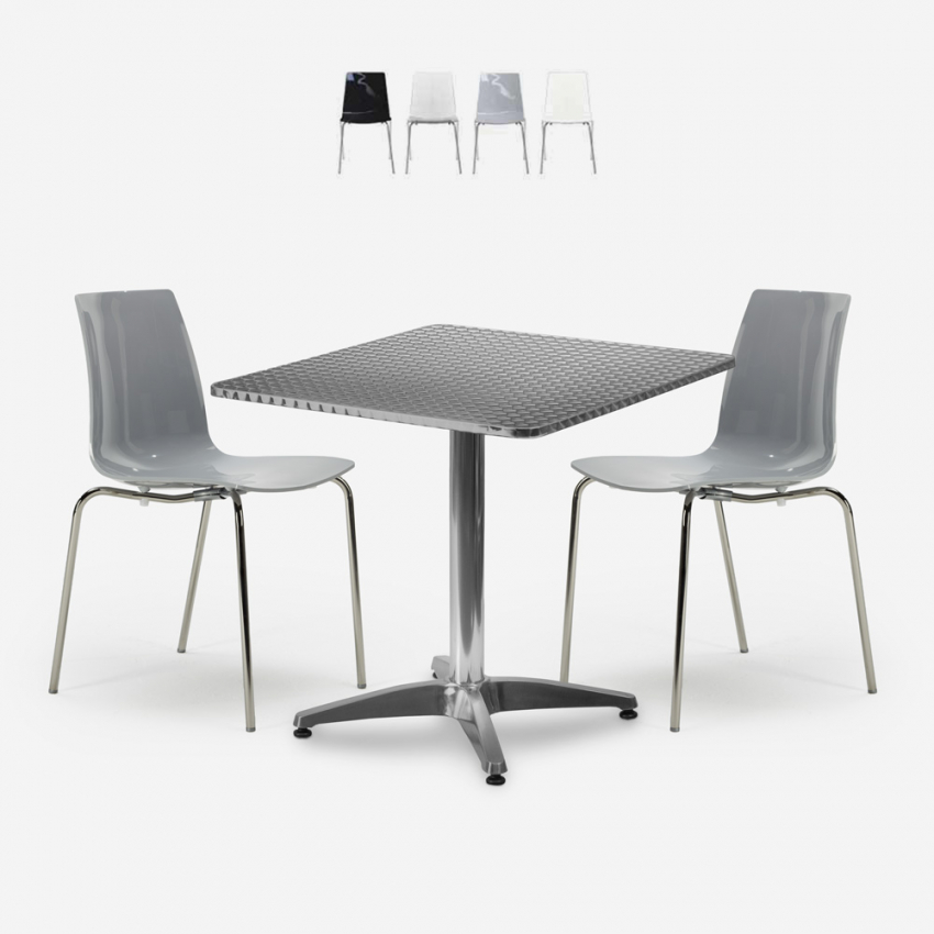 Set kvadratiskt fällbart bord 70x70cm stål 2 stolar utomhus Mores Erbjudande