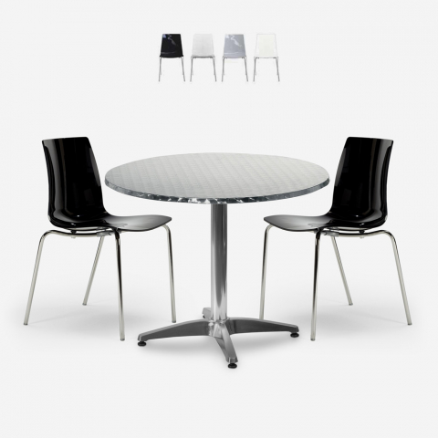 Utomhusset 2 stolar modern design 70cm runt bord stål Remos